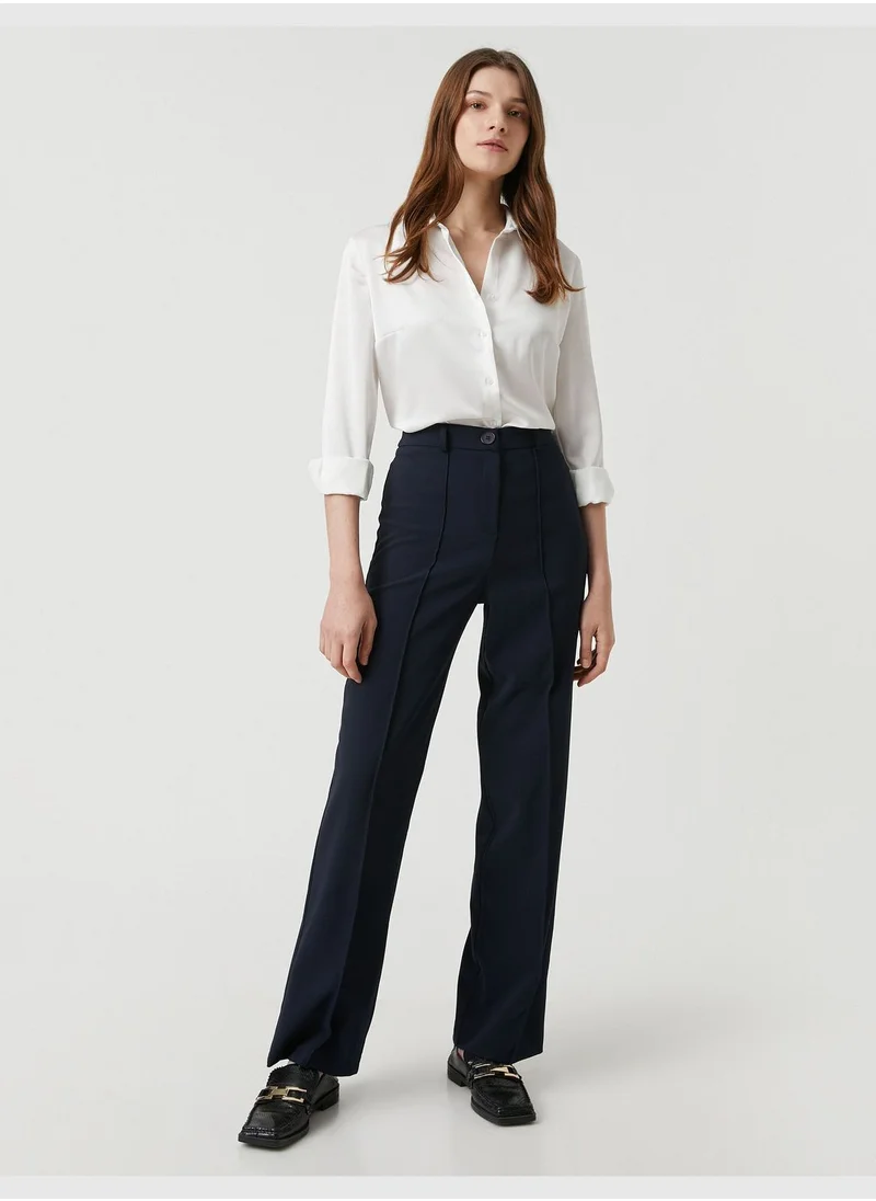 كوتن Ribbed High Rise Wide Leg Trousers