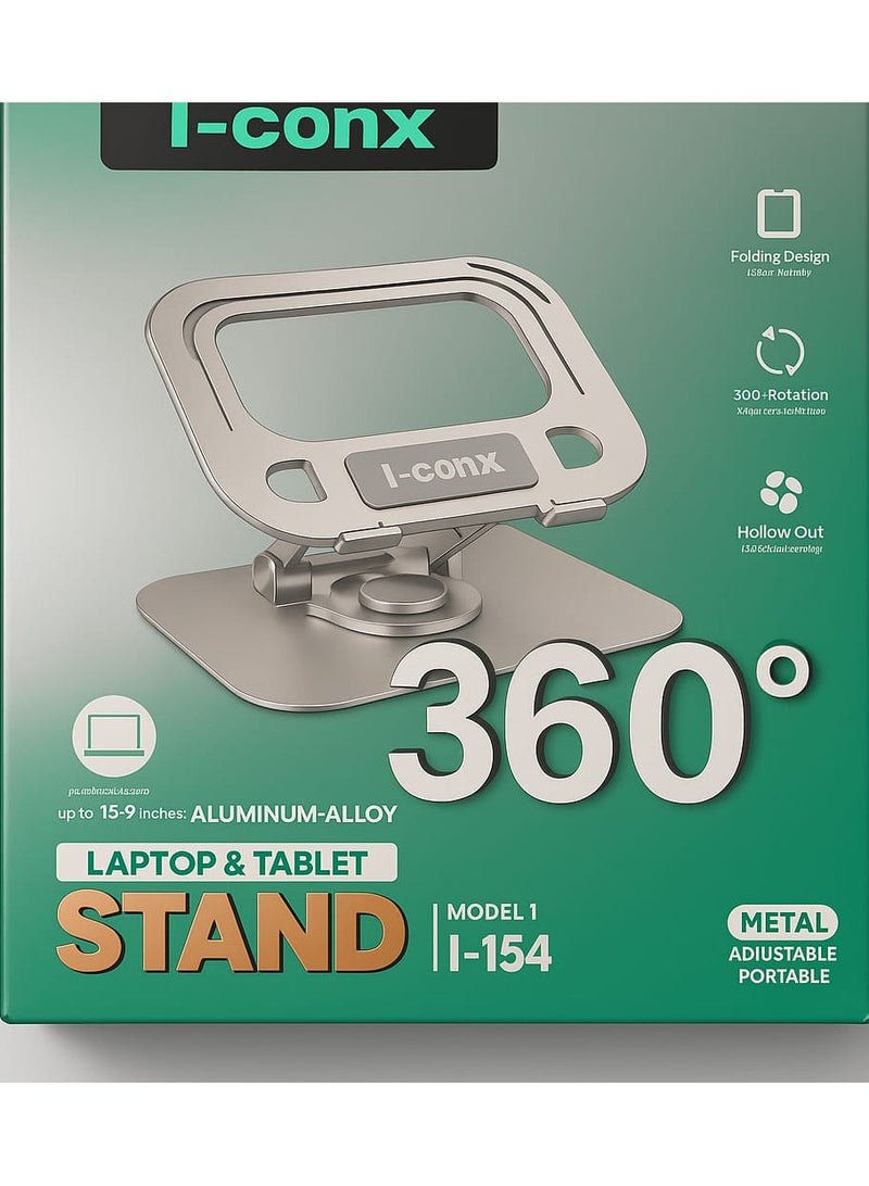 اي-كونكس حامل لابتوب وتابلت ستاند معدني ألومنيوم قابل للتعديل والدوران 360 درجة – حامل آيباد ولابتوب قابل للطي حتى 15.9 بوصة - Image 2