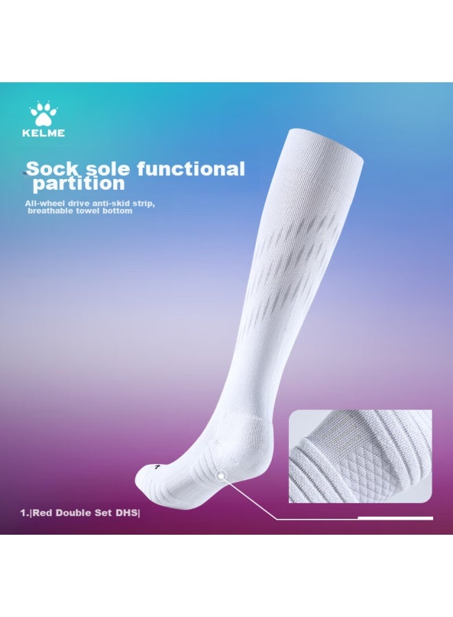 Kelme Adult Soccer Socks, Long Thick Non-slip Terry Bottom Sports High Socks, White And Black, Size L - Image 2