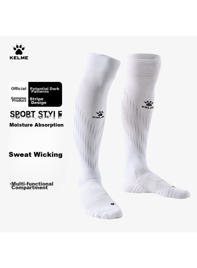 Kelme Adult Soccer Socks, Long Thick Non-slip Terry Bottom Sports High Socks, White And Black, Size L - Image 1