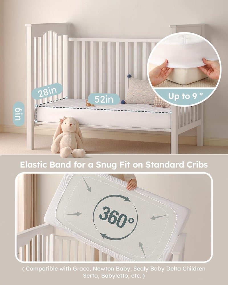 Yoofoss Waterproof Crib Mattress Protector, Quilted Crib Mattress Pad Cover Ultra Soft and Breathable, Machine Washable Toddler Mattress Protector for Standard Baby Crib Size 52''x28'' - Image 4