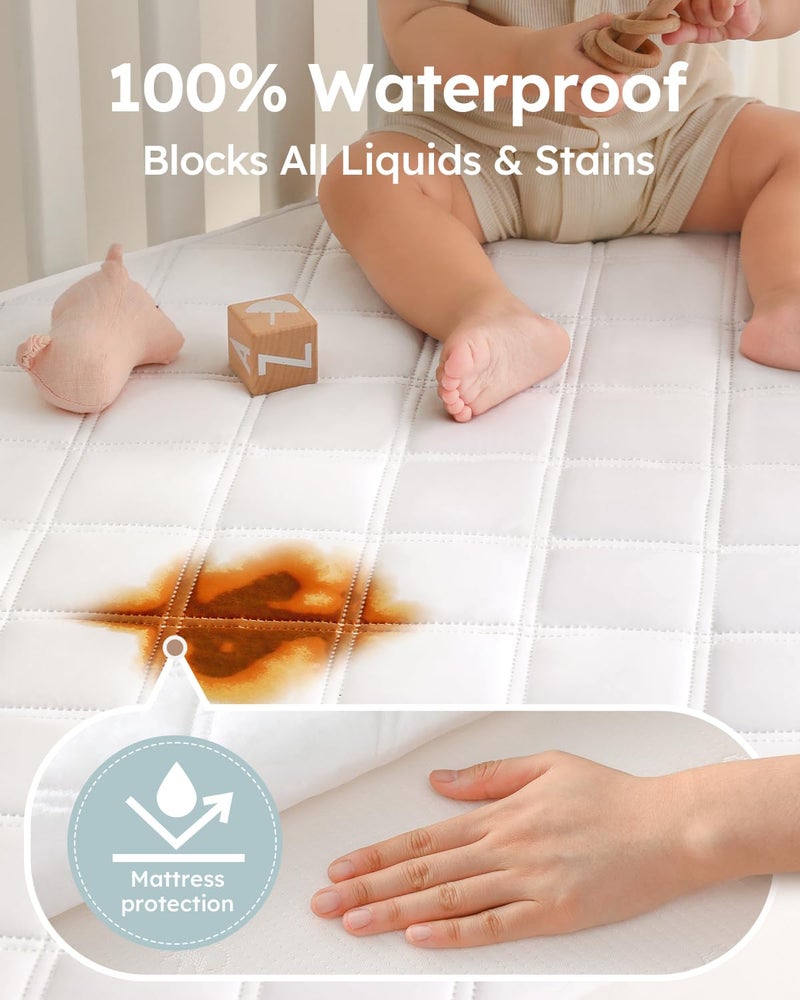 Yoofoss Waterproof Crib Mattress Protector, Quilted Crib Mattress Pad Cover Ultra Soft and Breathable, Machine Washable Toddler Mattress Protector for Standard Baby Crib Size 52''x28'' - Image 2