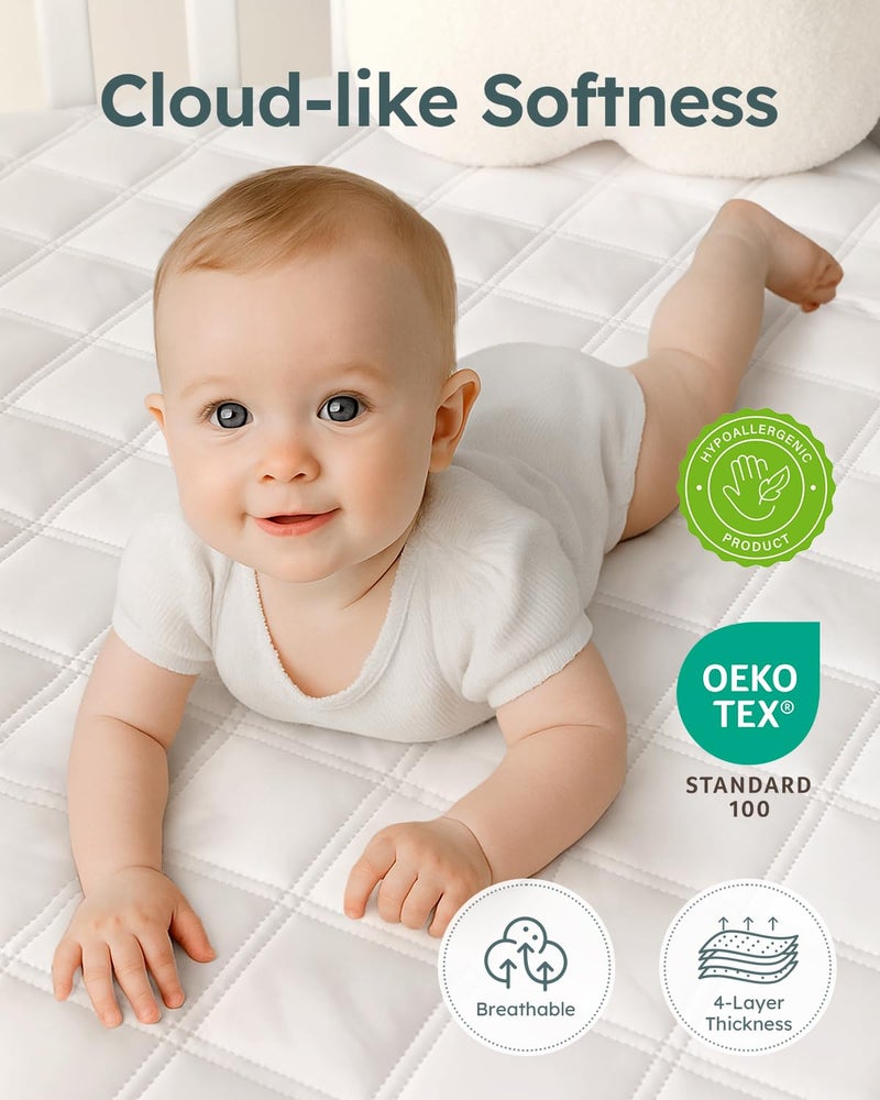 Yoofoss Waterproof Crib Mattress Protector, Quilted Crib Mattress Pad Cover Ultra Soft and Breathable, Machine Washable Toddler Mattress Protector for Standard Baby Crib Size 52''x28'' - Image 3