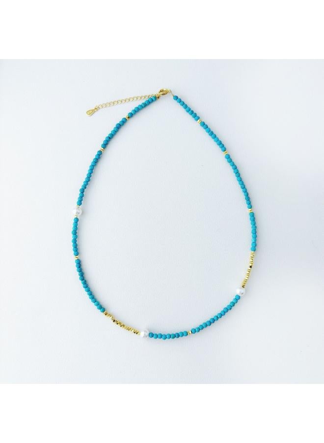 [blooming Apricot Blossom] New Chinese-style Blue Turquoise Shijia Pearl Necklace National Style Beaded Clavicle Chain