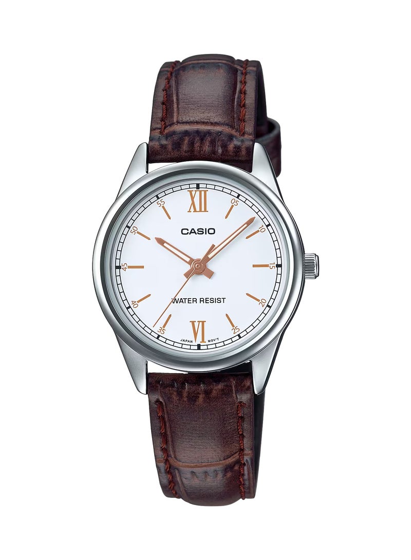 CASIO ساعة كوارتز نسائية، عرض تناظري وحزام جلد LTP-V005L-7B3UDF-28 مم