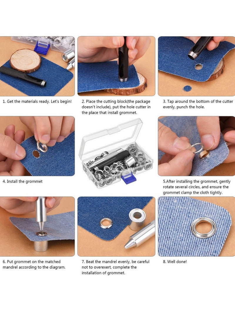 Zikra Grommet Kit, Eyelet Kit Punch Grommets Eyelets with 3 Pieces Install Tool for Tarpaulin, Fabric, Curtains, Craft Making, Bags Clothes Shoes, Crafts DIY Projects - Image 3