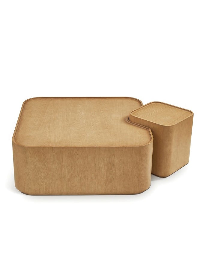 DANUBE HOME Nordomi Set of 2 Coffee and End Tables - Stylish Natural Oak Furniture for Living Room - Durable Engineered Wood - Ideal for Modern Decor - Size: L100xW100xH40cm - Image 1