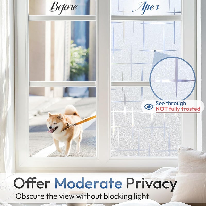 Rabbitgoo Window Privacy Film Frosted Glass Window Film, Decorative Privacy Cling, UV Blocking Staic Cling Bathroom Glass Frosting Sticker, Non-Adhesive Front Door Cover, Cross Pattern, 11.8" x 78.7" - Image 3