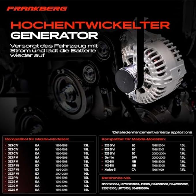Frankberg Alternator Alternator Generator Compatible with 323C V 1.3L-1.8L 1996-1998 323F V VI 323P V 323S Demio MX-5 II Xedos 3 Replace# BP4W18300C - Image 3