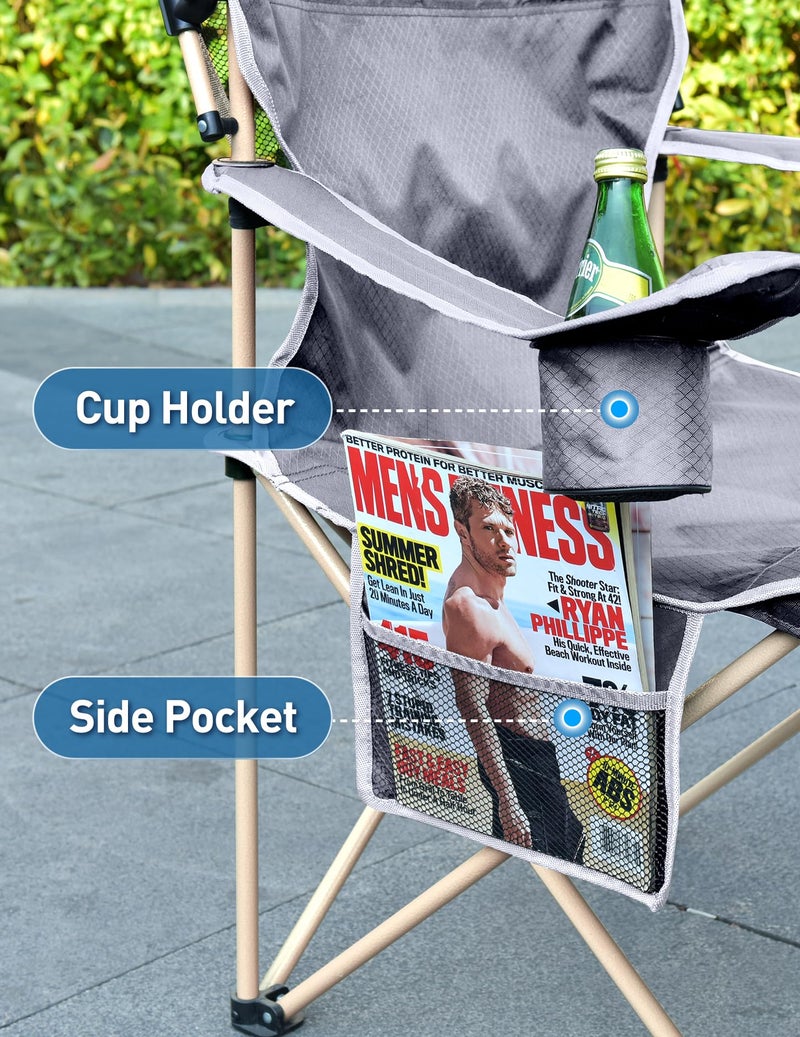 Docusvect Folding Camping Chair with Shade Canopy for Adults, Canopy Chair for Outdoors Sports with Cup Holder, Side Pocket for Camp, Beach, Tailgates, Fishing - Support 330 LBS - Image 4