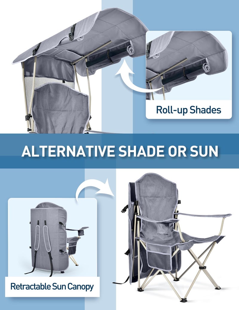 Docusvect Folding Camping Chair with Shade Canopy for Adults, Canopy Chair for Outdoors Sports with Cup Holder, Side Pocket for Camp, Beach, Tailgates, Fishing - Support 330 LBS - Image 5