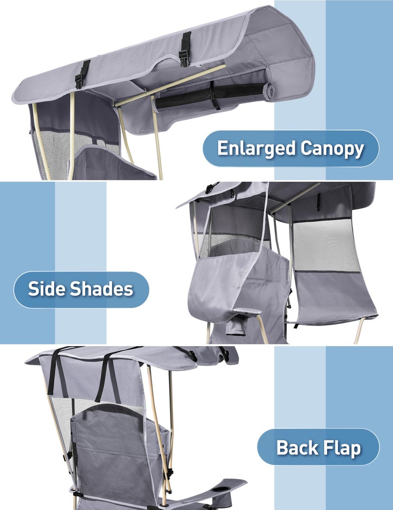 Docusvect Folding Camping Chair with Shade Canopy for Adults, Canopy Chair for Outdoors Sports with Cup Holder, Side Pocket for Camp, Beach, Tailgates, Fishing - Support 330 LBS - Image 2