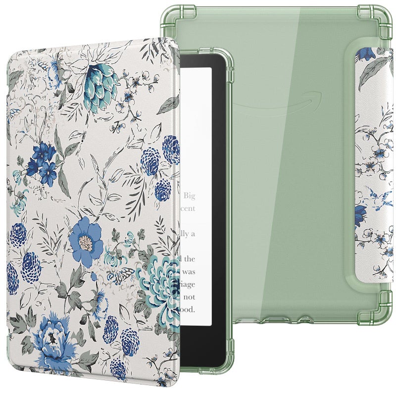 MoKo Case for 6" Kindle (11th Generation-2024/2022 Release), Ultra Clear Soft Flexible Transparent TPU Back Cover Light Shell with Auto Wake/Sleep for Kindle 11th Generation 2024, White Blue Floral - Image 1