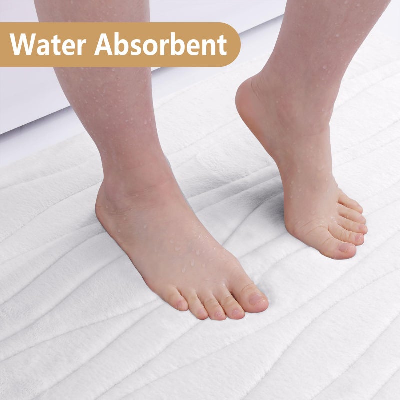 Buganda Memory Foam Bathroom Rug Mat 47x20  Extra Soft and Absorbent Bath Mats  Non-Slip and Machine Washable Bath Rugs for Bathroom Floor Tub and Shower  White - Image 3