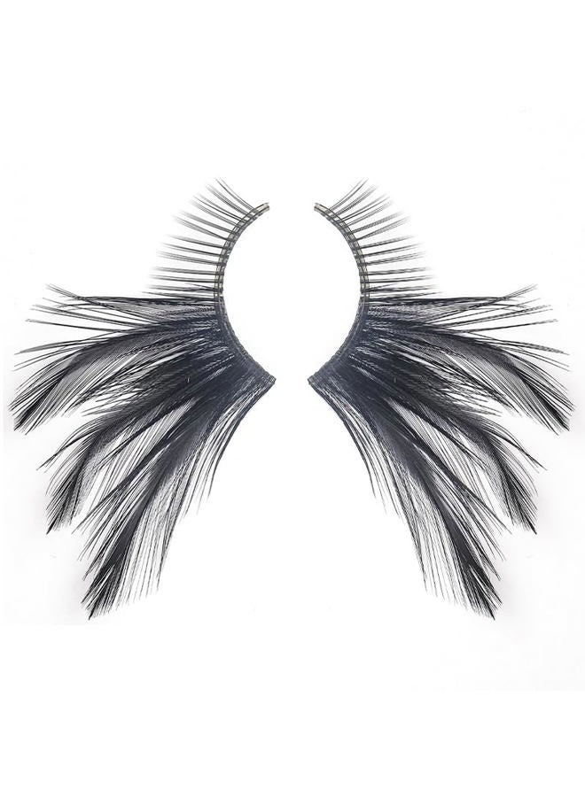 Dorisue halloween Feather Eyelashes witch makeup Cat eyes Black tail Lashes extension wedding Show Halloween Cosplay Wedding false lashes drama theatre model Hand-made Luxury Fashion Fake Lashes - Image 4
