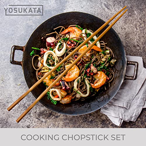 YOSUKATA Reusable Natural Wooden Long Cooking Chopsticks Set of 3 pairs: 11.8 inch, 13-inch, 14.2 inch Brown Long Wok Wooden Chopsticks Reusable - Image 5