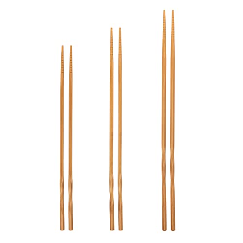 YOSUKATA Reusable Natural Wooden Long Cooking Chopsticks Set of 3 pairs: 11.8 inch, 13-inch, 14.2 inch Brown Long Wok Wooden Chopsticks Reusable - Image 1