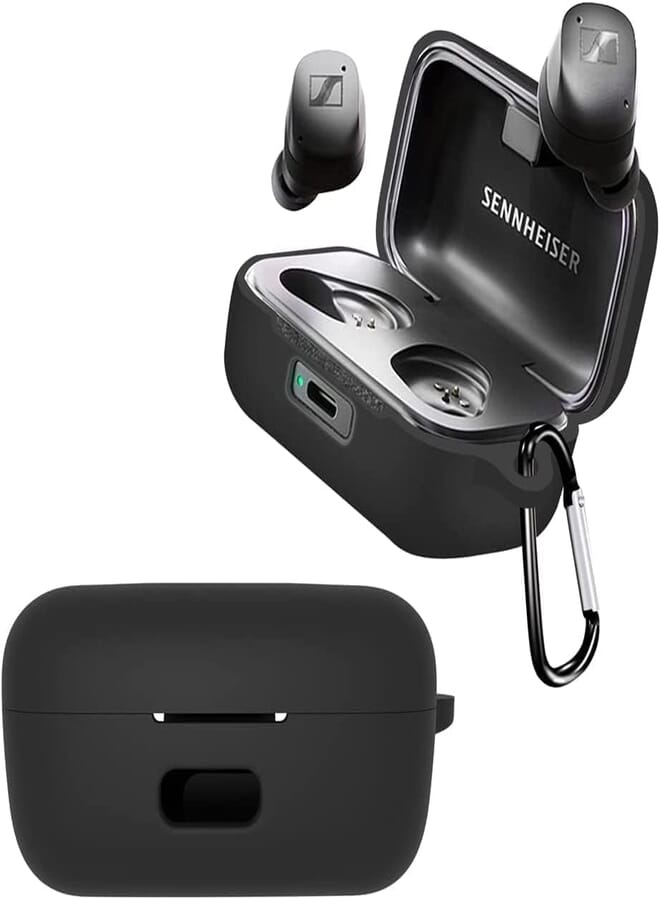 FASHION MANIA fashion mania Shockproof Cover for Sennheiser MOMENTUM True Wireless 3 Silicone Waterproof Non-slip Case (Black)