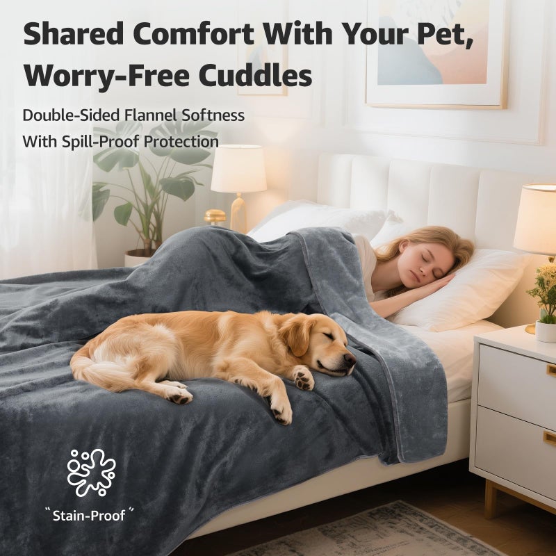 LOOBANI Waterproof Blanket for Bed: Reversible Soft Flannel King Size Bed Blanket 85" x 108", Waterproof Dog Blankets for Large Dogs, Spill-Proof Cover for Furniture Protection, Movie Time, Grey - Image 2