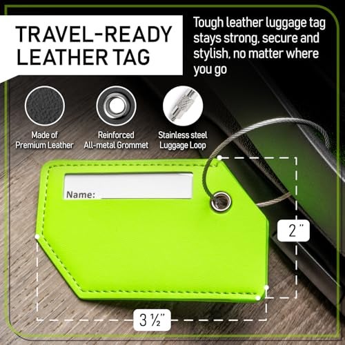 Untethered 4-Pack Luggage Tag Set | Durable Luggage Tags for Suitcases & Travel Bags | Bag Tag & Name ID Identifiers | Suitcase Tags for Easy Luggage Identification (Green Leather - 4 Pack) - Image 5