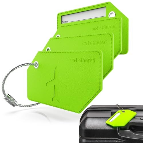 Untethered 4-Pack Luggage Tag Set | Durable Luggage Tags for Suitcases & Travel Bags | Bag Tag & Name ID Identifiers | Suitcase Tags for Easy Luggage Identification (Green Leather - 4 Pack) - Image 1