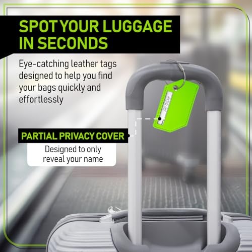 Untethered 4-Pack Luggage Tag Set | Durable Luggage Tags for Suitcases & Travel Bags | Bag Tag & Name ID Identifiers | Suitcase Tags for Easy Luggage Identification (Green Leather - 4 Pack) - Image 4