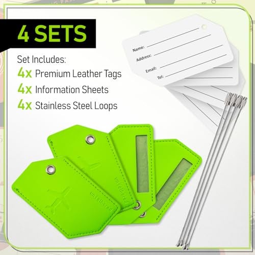 Untethered 4-Pack Luggage Tag Set | Durable Luggage Tags for Suitcases & Travel Bags | Bag Tag & Name ID Identifiers | Suitcase Tags for Easy Luggage Identification (Green Leather - 4 Pack) - Image 3