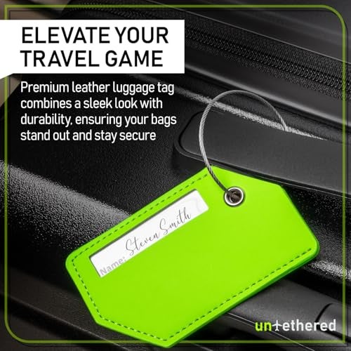 Untethered 4-Pack Luggage Tag Set | Durable Luggage Tags for Suitcases & Travel Bags | Bag Tag & Name ID Identifiers | Suitcase Tags for Easy Luggage Identification (Green Leather - 4 Pack) - Image 2