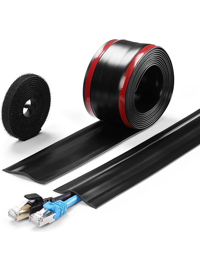 16.4ft Cord Cover Floor, Soft PVC Cord Covers for Wires on Floor, Self-Adhesive Cable Management Cable Protector for Commercial Office Carpet/Wall Black