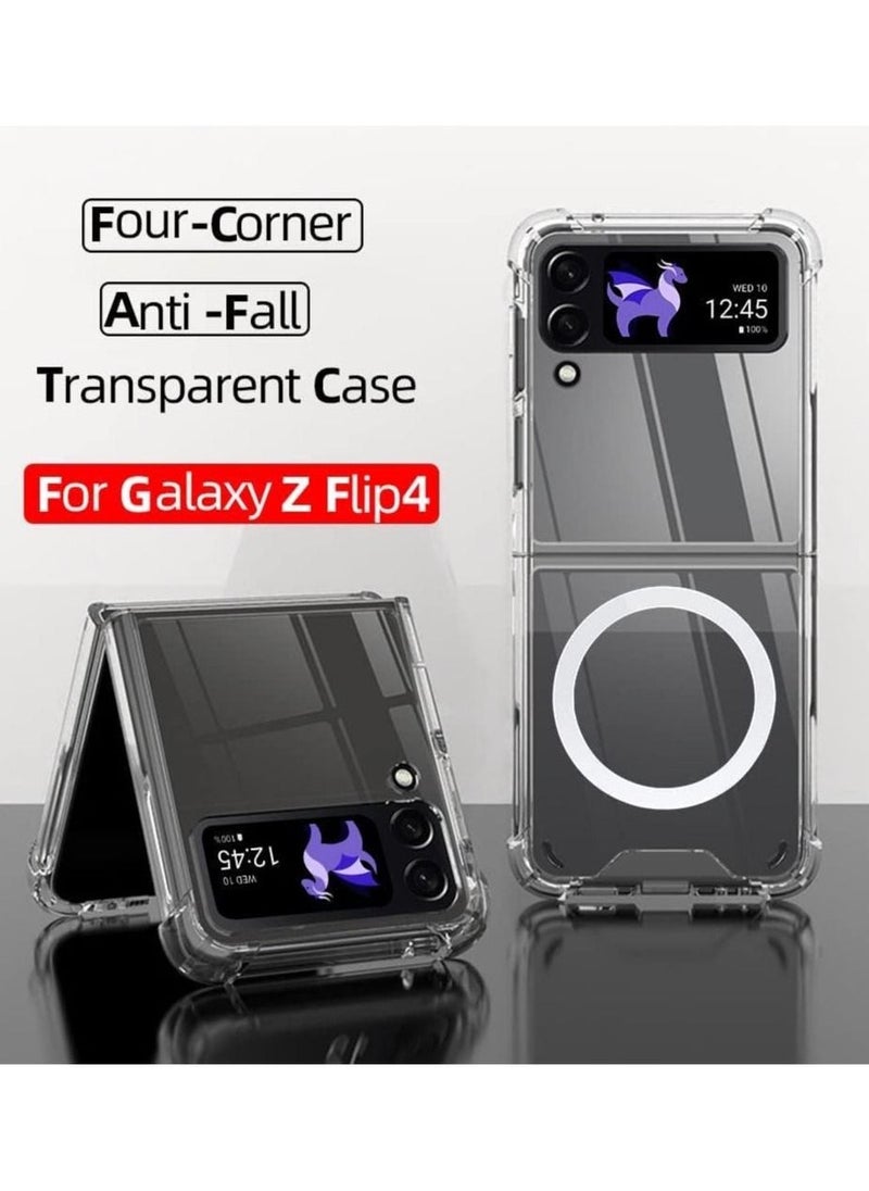 Samsung Galaxy Z flip 4 Clear Magnetic Cover | Mag Safe Compatible | Clear Hard Back Case | Shockproof Silicone Frame Edge Bumper | Slim Transparent Case  - Image 2