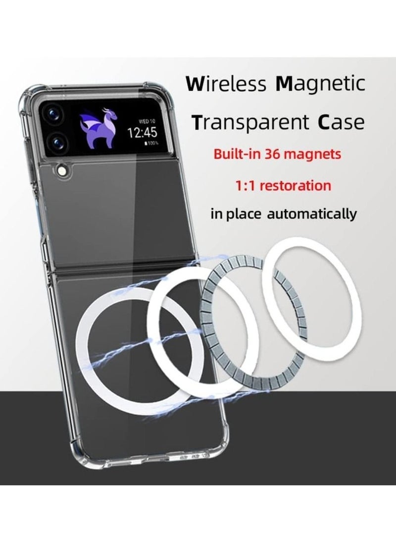 Samsung Galaxy Z flip 4 Clear Magnetic Cover | Mag Safe Compatible | Clear Hard Back Case | Shockproof Silicone Frame Edge Bumper | Slim Transparent Case  - Image 3
