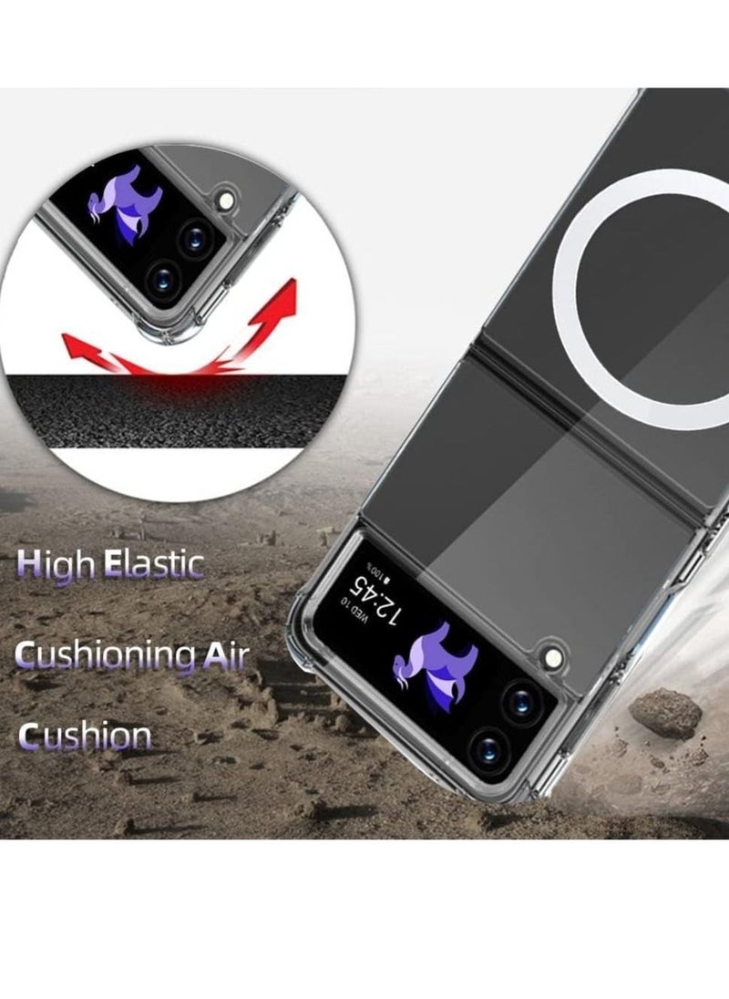 Samsung Galaxy Z flip 4 Clear Magnetic Cover | Mag Safe Compatible | Clear Hard Back Case | Shockproof Silicone Frame Edge Bumper | Slim Transparent Case  - Image 5