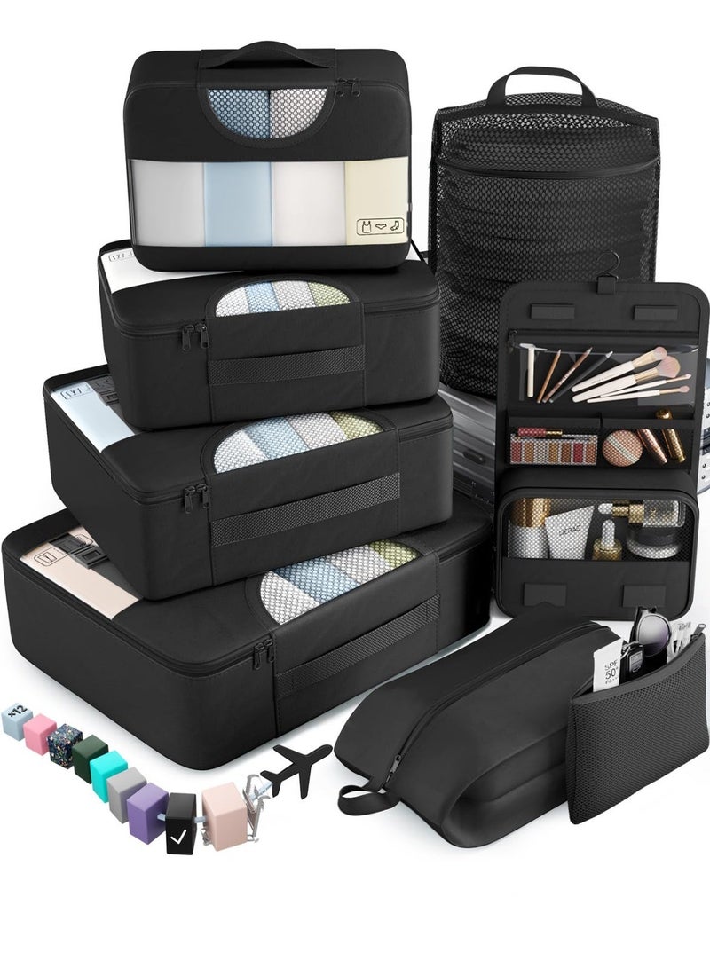 KISSUN 8 Set Packing Cubes for Travel Essentials, Suitcase Organizer Bags in 4 Sizes, Carry-On Luggage Accessories with Laundry & Toiletry Bag, Airplane Must-Have, Road Trip & Camp Gifts for Men - Image 1