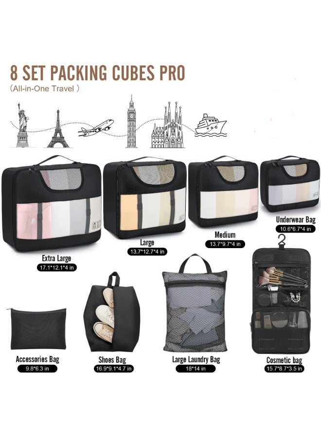 KISSUN 8 Set Packing Cubes for Travel Essentials, Suitcase Organizer Bags in 4 Sizes, Carry-On Luggage Accessories with Laundry & Toiletry Bag, Airplane Must-Have, Road Trip & Camp Gifts for Men - Image 2
