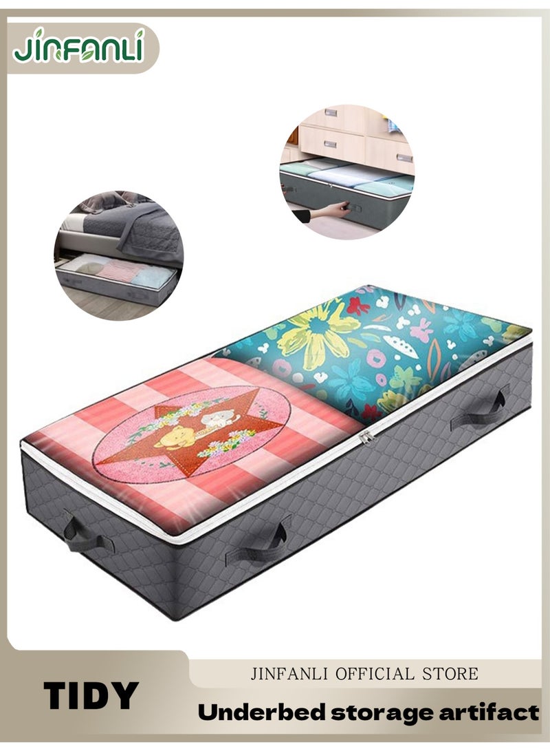 جين فان ل أنا حقيبة تخزين أسفل السرير، قابلة للطي أسفل السرير، صندوق تخزين من القماش السميك مع نافذة شفافة ومقابض معززة للملابس والبطانيات والسترات واللحاف والأحذية والملابس - Image 1