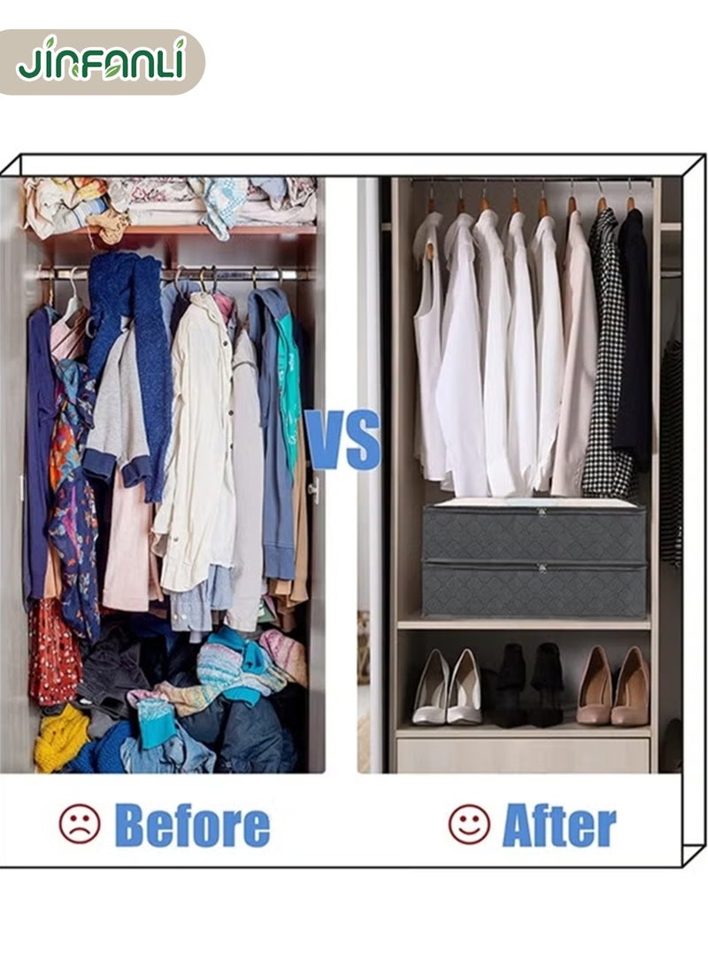 جين فان ل أنا حقيبة تخزين أسفل السرير، قابلة للطي أسفل السرير، صندوق تخزين من القماش السميك مع نافذة شفافة ومقابض معززة للملابس والبطانيات والسترات واللحاف والأحذية والملابس - Image 5