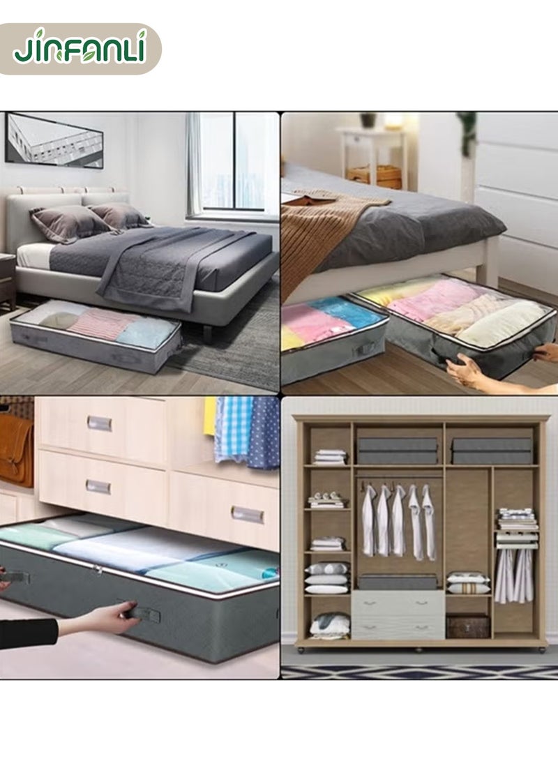 جين فان ل أنا حقيبة تخزين أسفل السرير، قابلة للطي أسفل السرير، صندوق تخزين من القماش السميك مع نافذة شفافة ومقابض معززة للملابس والبطانيات والسترات واللحاف والأحذية والملابس - Image 4