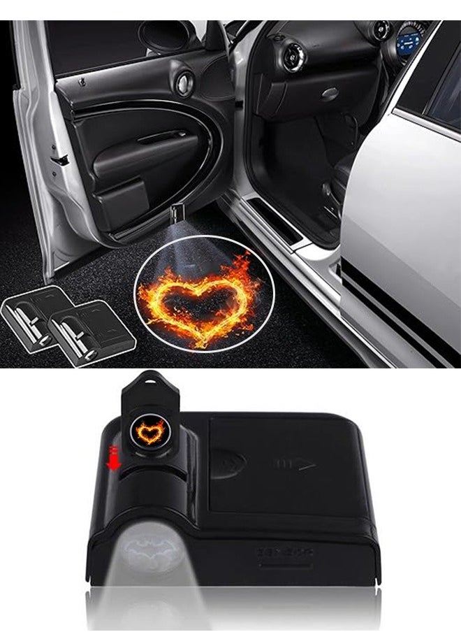 Generic - 2 Pcs Car Door Welcome Light Projector, Car Door Welcome Logo Projector Lights for All Car Models, Laser Ghost Shadow Logo Projector Light Accessories for Red Fire Heart Symbol - Image 1