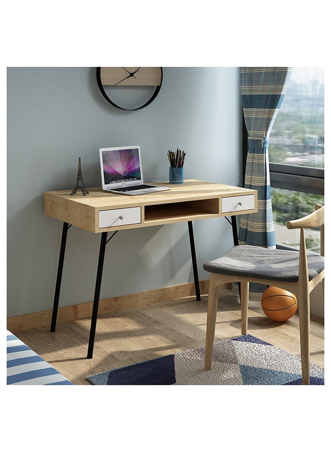 DANUBE HOME طاولة كمبيوتر Pieta مكتب محطة عمل مع تخزين I طاولة ألعاب كمبيوتر محمولة حديثة طاولة دراسة خشبية للمنزل وغرفة المعيشة والمكتب مع أدراج باللون الأبيض الرمادي  - Image 1