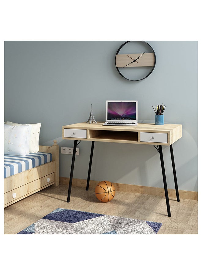 DANUBE HOME طاولة كمبيوتر Pieta مكتب محطة عمل مع تخزين I طاولة ألعاب كمبيوتر محمولة حديثة طاولة دراسة خشبية للمنزل وغرفة المعيشة والمكتب مع أدراج باللون الأبيض الرمادي  - Image 2