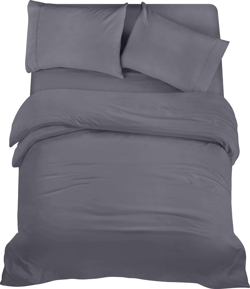 Utopia Bedding 4 Piece Super King Bedding Set  Duvet Cover Fitted Sheet with Pillow cases  Soft Brushed Microfiber Grey