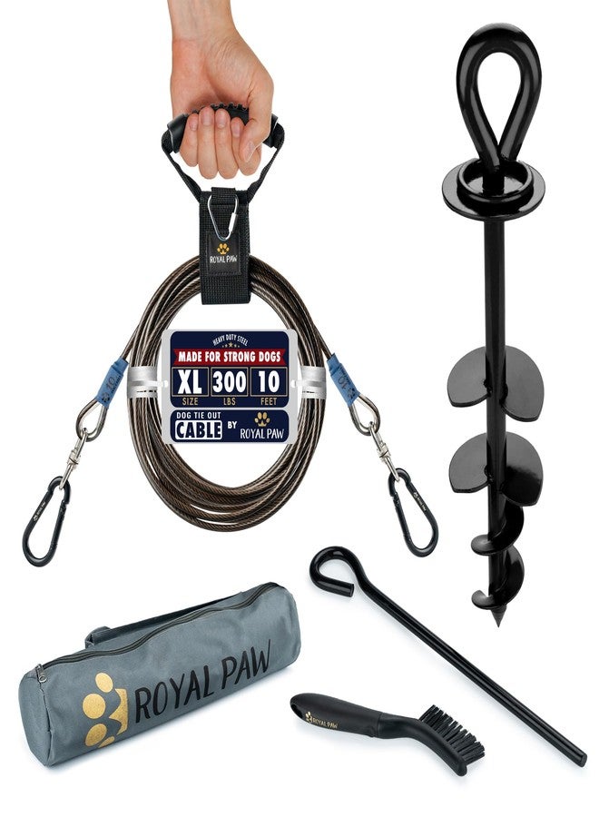 ROYAL PAW Dog Tie Out Cable and Stake 10ft - for Large Dogs up to 300 lbs - Heavy Duty Tether and Dog Stake for Yard, Beach & Camping Outside (Black, L/XL - 10ft) - Image 1