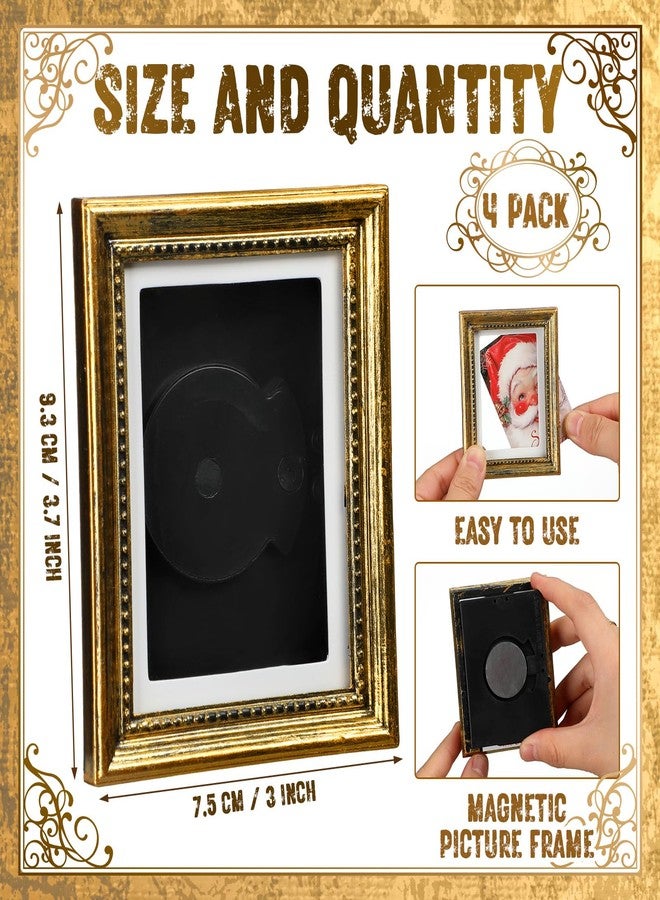 Geelin 4 Pcs Magnetic Vintage Frame for Refrigerator 3.66 x 2.95 Inch Small Vintage Refrigerator Magnets Picture Frames Mini Antique Ornate Gold Photo Frame Insert for Photos Painting - Image 2