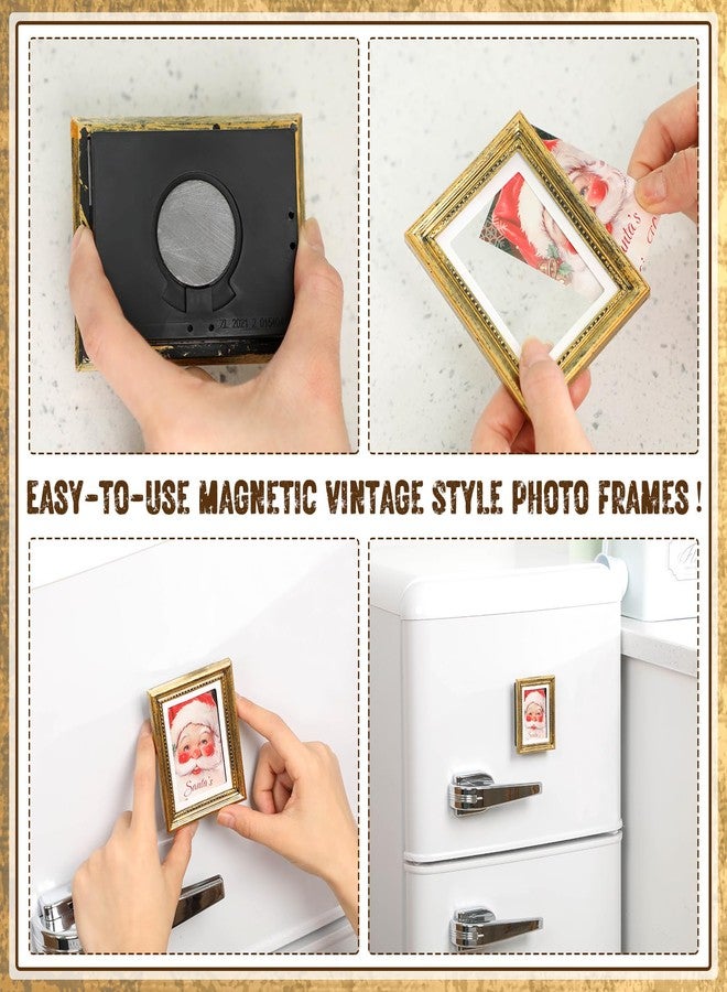 Geelin 4 Pcs Magnetic Vintage Frame for Refrigerator 3.66 x 2.95 Inch Small Vintage Refrigerator Magnets Picture Frames Mini Antique Ornate Gold Photo Frame Insert for Photos Painting - Image 4