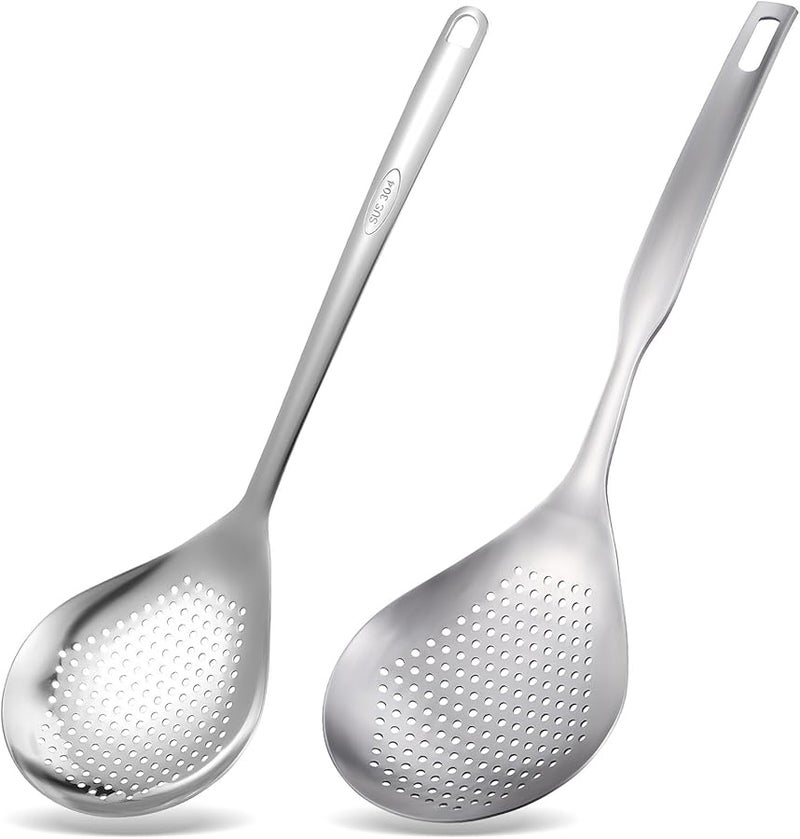 Stainless Steel Skimmer Ladle 2 Pack Long Handle Pasta Strainer Vegetable Blanching Spoon - Image 1