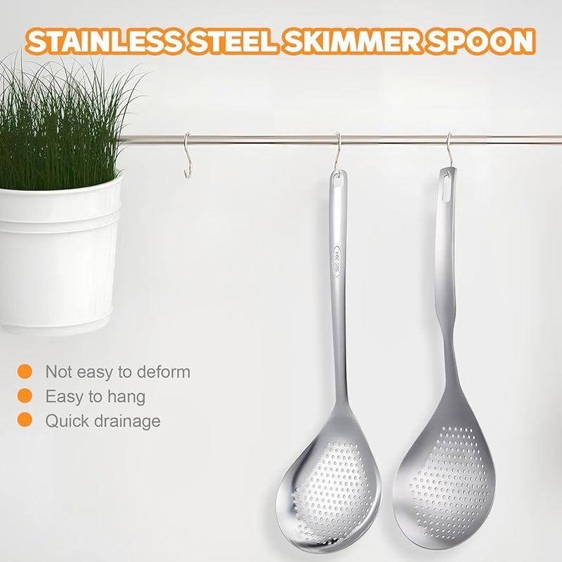 Stainless Steel Skimmer Ladle 2 Pack Long Handle Pasta Strainer Vegetable Blanching Spoon - Image 4