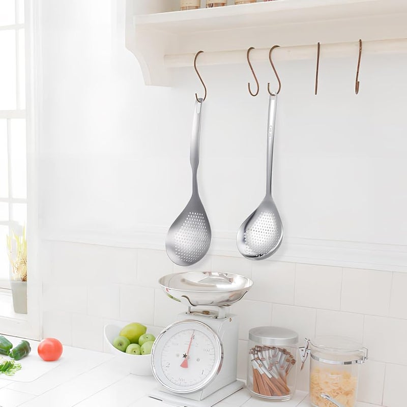 Stainless Steel Skimmer Ladle 2 Pack Long Handle Pasta Strainer Vegetable Blanching Spoon - Image 3