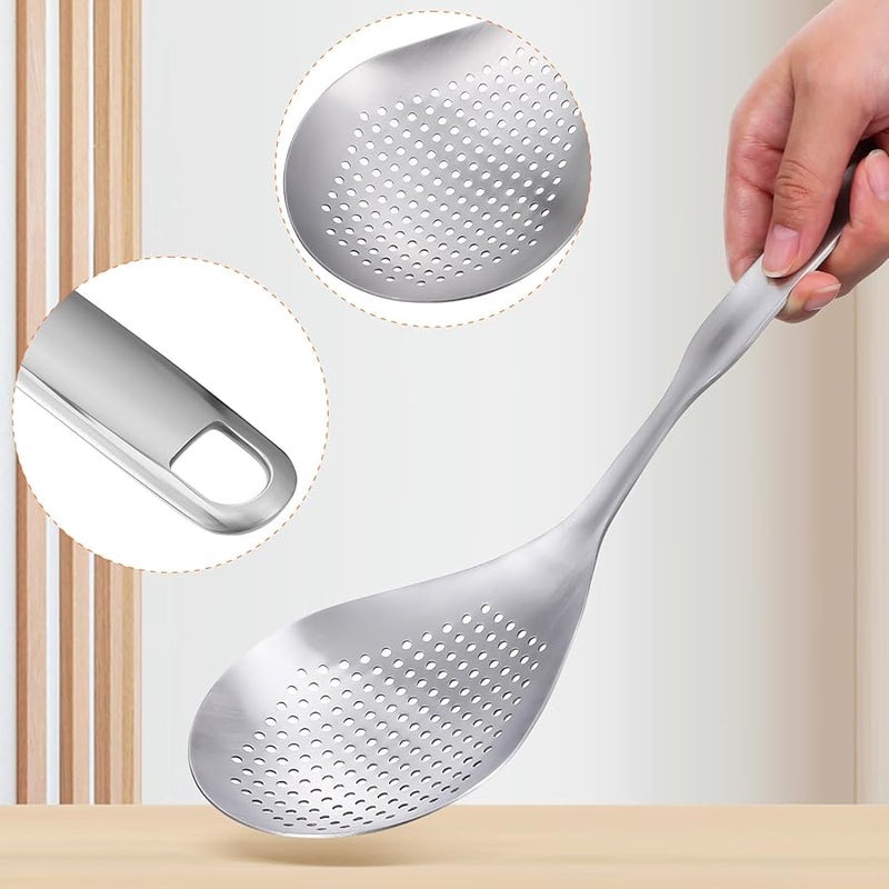 Stainless Steel Skimmer Ladle 2 Pack Long Handle Pasta Strainer Vegetable Blanching Spoon - Image 5