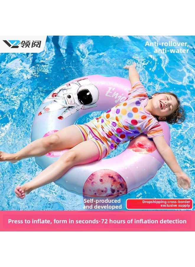 Generic Children's Swimming Ring Thickened Adult Cartoon Gradient Double-layer Swimming Ring Inflatable Baby Underarm Ring Wholesale-Inside Diameter After Inflation:60 Circles Of Leopard Rich Powder 【ordina - Image 2