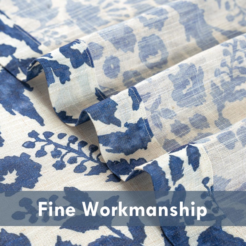 DriftAway Kitchen Curtain Floral Tier Linen Short Watercolor Flower Patterned Cafe Curtains 45 Inch Length for Living Room Bathroom Julia Farmhouse Rustic Drapes Rod Pocket 2 Panels Navy - Image 3